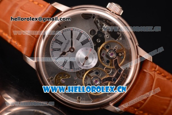 Audemars Piguet Jules Audemars Skeleton Tourbillon Asia ST25 Automatic Rose Gold Case Silver Dial Roman Numeral Markers and Brown Leather Strap - Click Image to Close